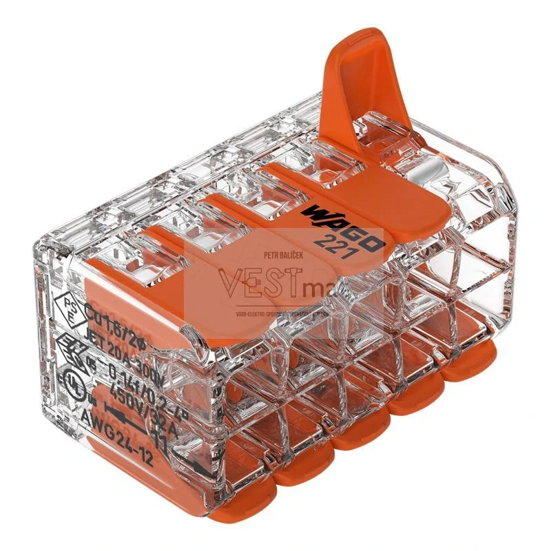 svorka krabicová flexi WAGO 221-420 10x0,14-4mm2 transparent/oranžová