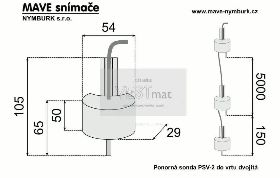 MAVE PSV-2 ponorná sonda do vrtu dvojitá - 50+5m kabel
