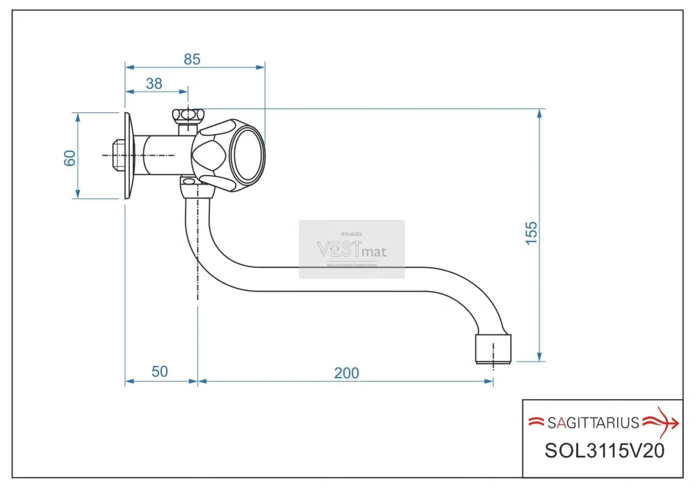 nízkotlaká stěnová kohoutková baterie SOLIS, "S" ramínko 200mm