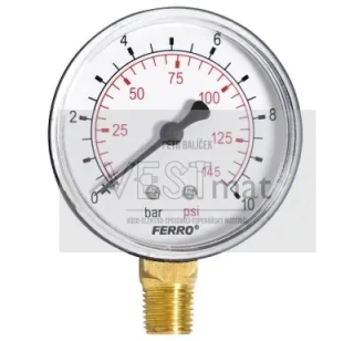 Manometr průmyslový zadní 63mm,0-10 bar, 1/4" k redukčnímu ventilu