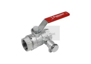 Giacomini - Kulový kohout 1/2" s vnitřními závity, vypouštěním a ovládací páčkou - červená, chromovaný