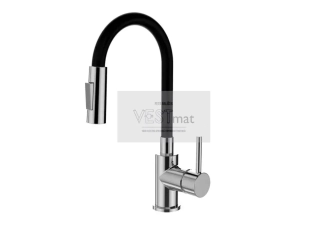 YOUNG S, dřezová stojánková baterie s flexi černým ramínkem se sprškou