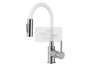 YOUNG S, dřezová stojánková baterie s flexi bílým ramínkem se sprškou