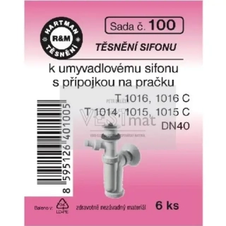 Sada těsnění k umyvadlovému sifonu s přípojkou na pračku T1016, 1016C, DN 40, pryž 