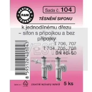 Sada těsnění k sifonu jednodílného dřezu s přípojkou T 706, 707, DN 40-50, pryž 
