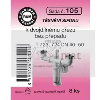 TSN105, Sada tesneni k sifonu dvojdilneho drezu bez prepatu T723, 724, DN40/50, pryz