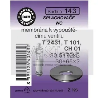 Sada membrány do vypouštěcích ventilů WC, 30,5 x 70 x 3 mm, 30 x 65 x 2 mm, T 2431, T 101, CH 01, pryž