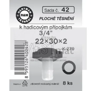 Sada těsnění 3/4" 22 x 30 x 2 mm k připojovacím hadičkám, voda, pryž