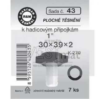 Sada těsnění 1" 30 x 39 x 2 mm k připojovacím hadičkám, gumové, voda