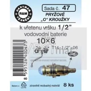 Sada O kroužků T14 1/2" 10 x 6 mm k vřetenu vršku vodovodní baterie, pryž