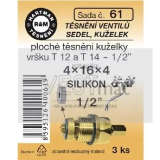 Sada těsnění 1/2" 4 x 16 x 4 mm SAM ke kuželkám vršků T12 3/8",T12 a T14 1/2", silikon