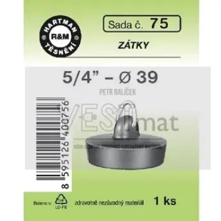 Zátka 5/4" průměr 39 mm pro umyvadlo, dřez, vanu, pryž