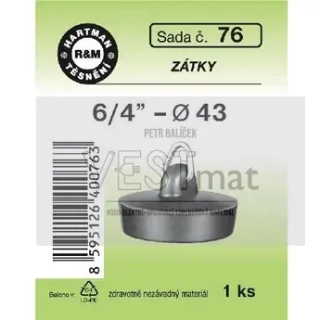 Zátka 6/4" průměr 43 mm pro umyvadlo, dřez, vanu, pryž