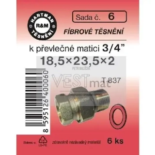 Sada těsnění fíbrové 3/4" 18,5 x 23,5 x 2 mm k převlěčné matici T 837 