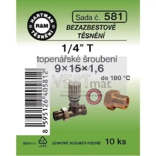 Sada těsnění bezazbestové 1/4" T 9 x 15 x 1,6 mm k topenářskému radiátorovému šroubení 