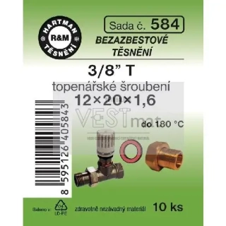 Sada těsnění bezazbestové 3/8" T 12 x 20 x 1,6 mm k topenářskému radiátorovému šroubení 