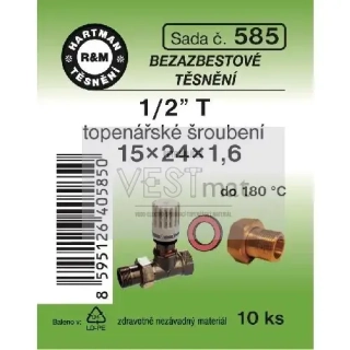Sada těsnění bezazbestové 1/2" T 15 x 24 x 1,6 mm k topenářskému radiátorovému šroSada těsnění bezazbestové 1/2" T 15 x 24 x 1,6 mm k topenářskému radiátorovému šroubení ubení 