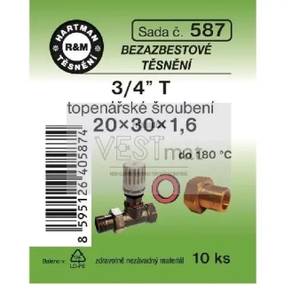 Sada těsnění bezazbestové 3/4" T 20 x 30 x 1,6 mm k topenářskému radiátorovému šroubení 