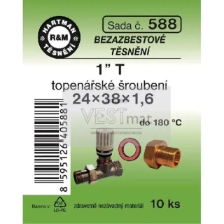 Sada těsnění bezazbestové 1" T 24 x 38 x 1,6 mm k topenářskému radiátorovému šroubení 