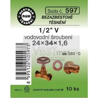 Sada těsnění bezazbestové 1/2" V 24 x 34 x 1,6 mm k vodovodnímu holandskému šroubení 