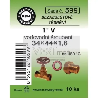 Sada těsnění bezazbestové 1" V 34 x 44 x 1,6 mm k vodovodnímu holandskému šroubení, do šroubení k čerpadlům 