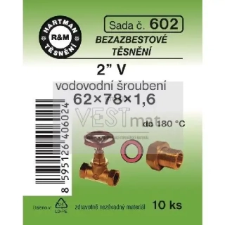 Sada těsnění 2" V 62 x 78 x 1,6 mm k vodovodnímu holandskému šroubení