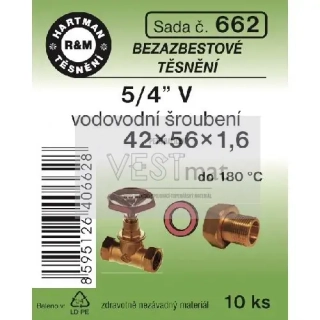 Sada těsnění bezazbestové 5/4" V 42 x 56 x 1,6 mm k vodovodnímu holandskému šroubení
