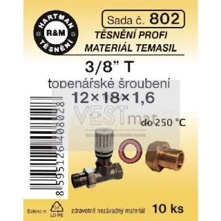Sada těsnění 3/8" T 12x18x1,6-10x3102t-temasil k topenářskému radiátorovému šroubení