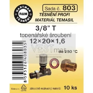 Sada těsnění 3/8" T 12x20x1,6-10x3103t-temasil k topenářskému radiátorovému šroubení