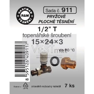 Sada těsnění 1/2" T 15 x 24 x 3 mm k topenářskému radiátorovému šroubení, pryž