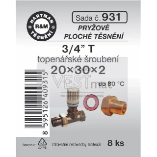 Sada těsnění 3/4" T 20 x 30 x 2 mm k topenářskému radiátorovému šroubení, pryž