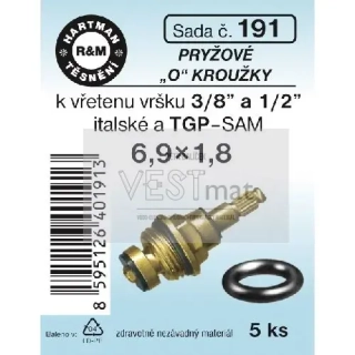Sada O kroužků 6,9 x 1,8 mm k vřetenu TGP-SAM a italských vršků do vodovodní baterie 3/8" a 1/2", pryž