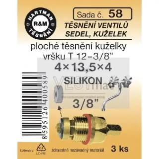 Sada těsnění 3/8" 4 x 13,5 x 4 mm SAM ke kuželkám vršků T12 3/8",T12 a T14 1/2", silikon