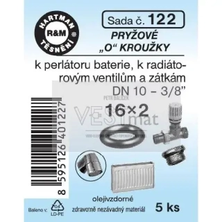Sada O kroužků 16 x 2 mm k radiátorům, ventilům a zátkám 3/8" DN 10 a k perlátoru baterie, pryž