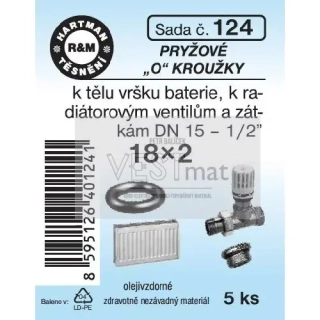 Sada O kroužků 18 x 2 mm k radiátorům, ventilům a zátkám 1/2" DN 15 a k tělu vršku baterie, pryž