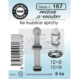Sada O kroužků 12 x 8 mm a 15 x 9 mm ke kuželce sprchy, pryž