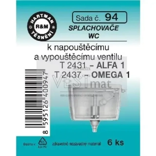  Sada těsnění k napouštěcímu a vypouštěcímu ventilu WC ALFA 1-OMEGA, T 2439, balení 6 ks, pryž