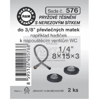 Sada těsnění 1/4" 8 x 15 x 3 mm s tvarovým nerezovým sítkem, pryž