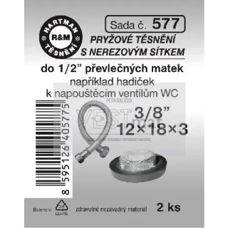 Sada těsnění 3/8" 12 x 18 x 3 mm s tvarovým nerezovým sítkem, pryž