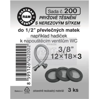 Sada těsnění s nerezovým sítkem 3/8" T 12 x 18 x 2 mm, pryž