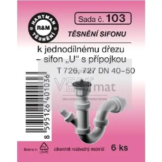  Sada těsnění k umyvadlovému sifonu U s přípojkou T 1017, 1011, DN 40, pryž