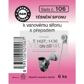  Sada těsnění k vanovému sifonu s přepadem T 1437, 1436, DN 50, pryž