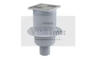 PODLAHOVÁ VPUST 105×105/50 MM PŘÍMÁ, MŘÍŽKA NEREZ, VODNÍ ZÁPACHOVÁ UZÁVĚRA