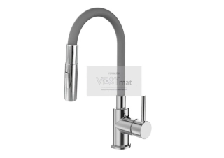 YOUNG S, dřezová stojánková baterie s flexi šedým ramínkem se sprškou