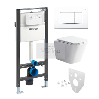 Mereo WC set - Smart flush rimless WC hranaté, modul pro sádrokarton, bílé hranaté tlačítko